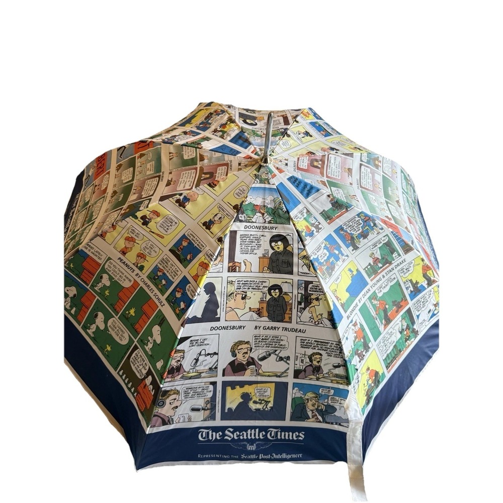 Vintage The Seattle Times Umbrella Wood Handle Comic Strip Funnies Peanuts Cathy